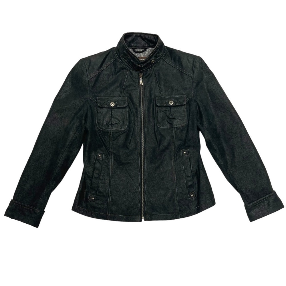 DANIER Leather jacket size M racer biker vintage black